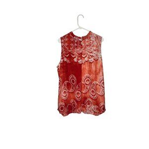 Red Sleeveless Lace-Detail Womens Top With Paisley Print